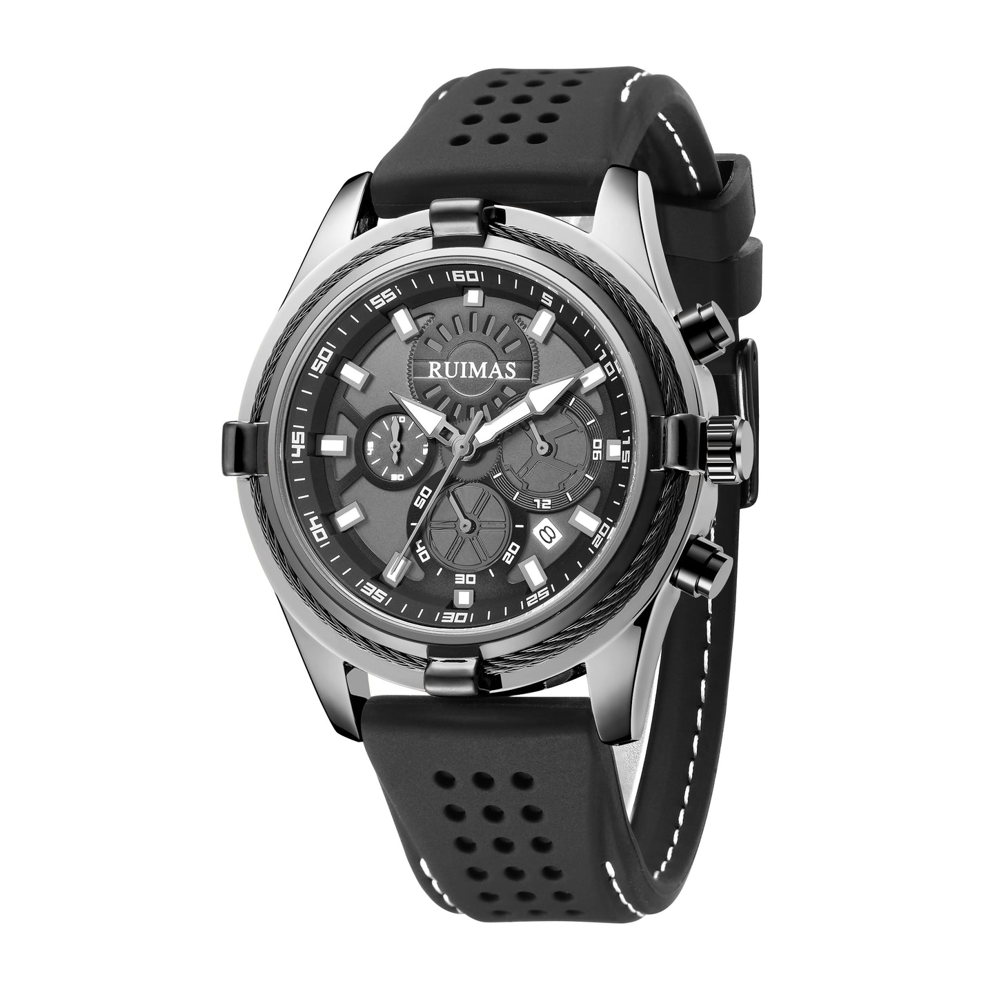 Luxury Men's Quartz Watch Silicone Strap Large Waterproof Military Sports Watch with Luminous Date