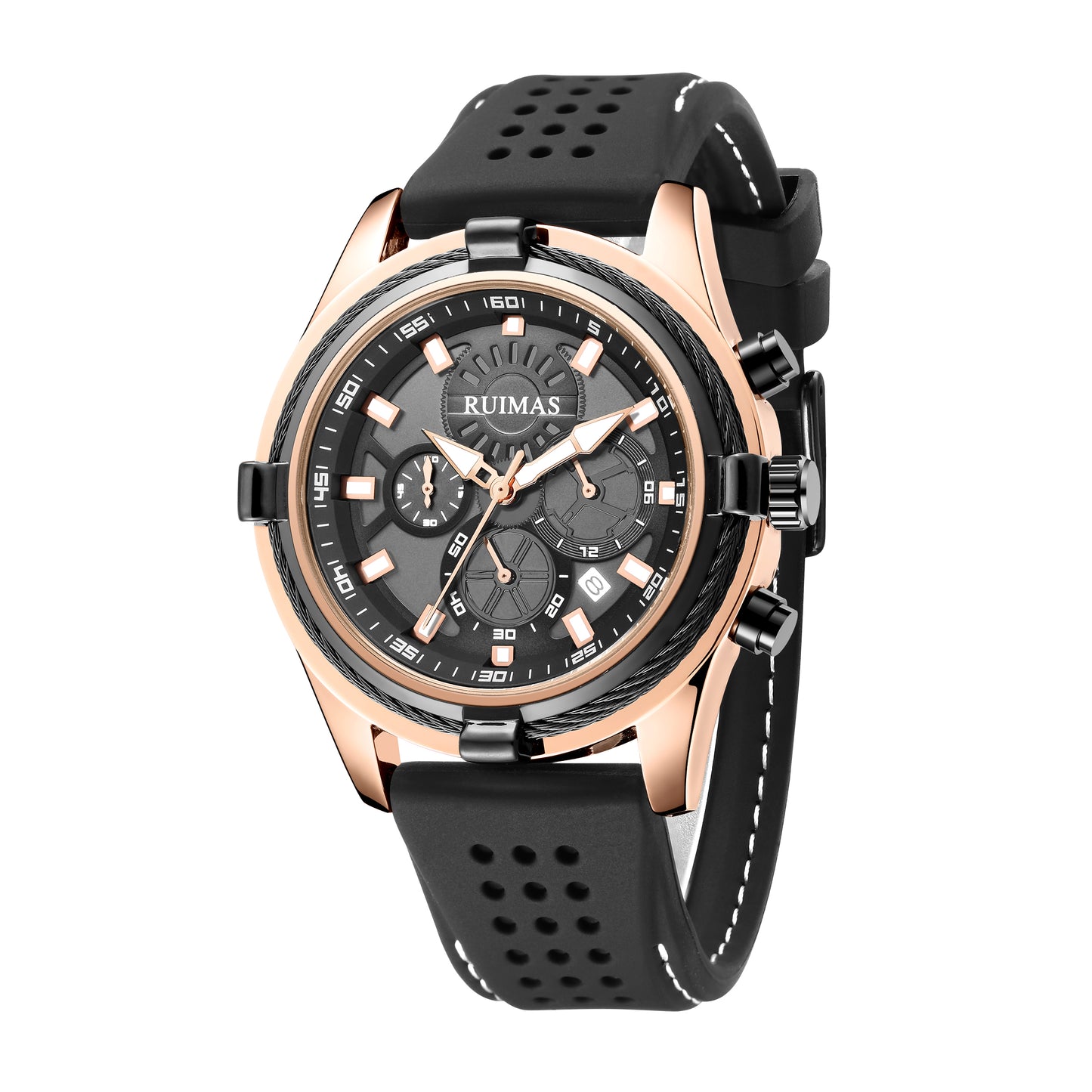 Luxury Men's Quartz Watch Silicone Strap Large Waterproof Military Sports Watch with Luminous Date