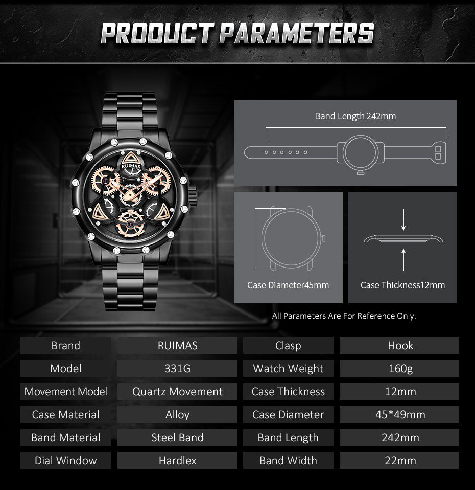 Men's Quartz Watch Stainless Steel Chronograph Waterproof Business Casual 331 MEGWARCHRONO