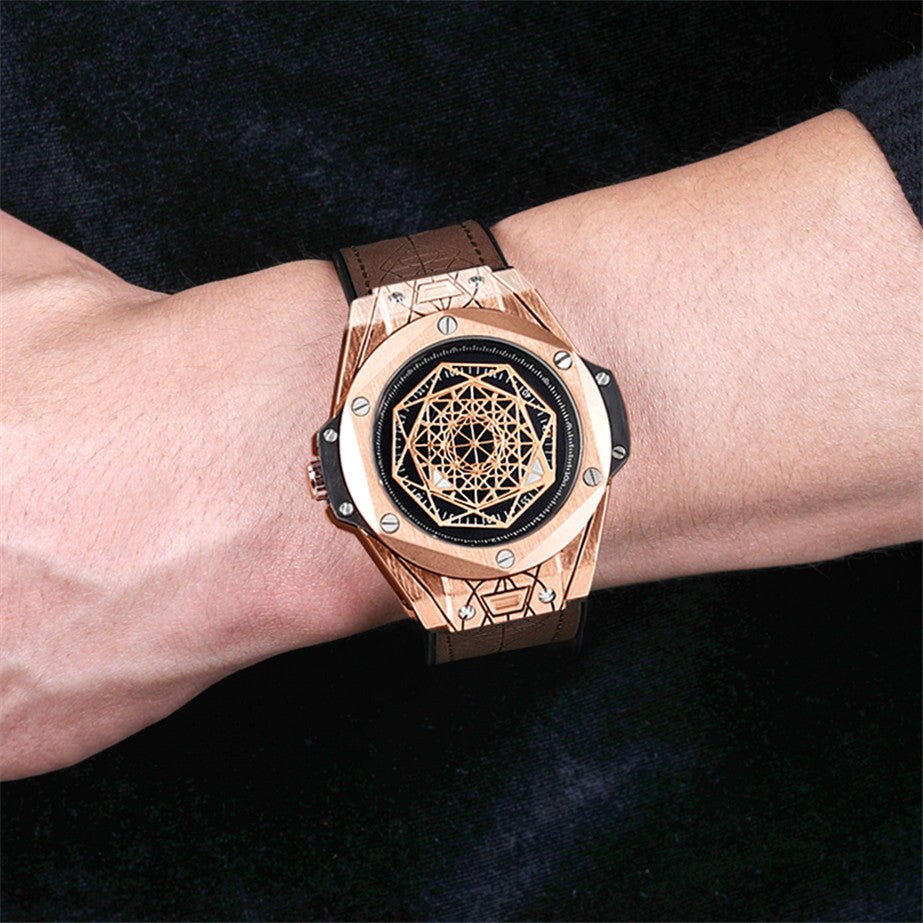 Mens Fashion Sport Watches Waterproof Quartz Men Reloj Leather Strap Clock