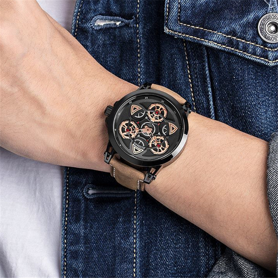 Montre de sport étanche à quartz pour homme avec bracelet en cuir - Style MEGWAT