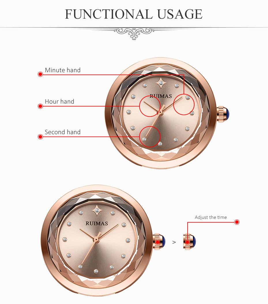 Montre à quartz de luxe pour femme, marque RUIMAS, bracelet en acier, étanche à 3 ATM