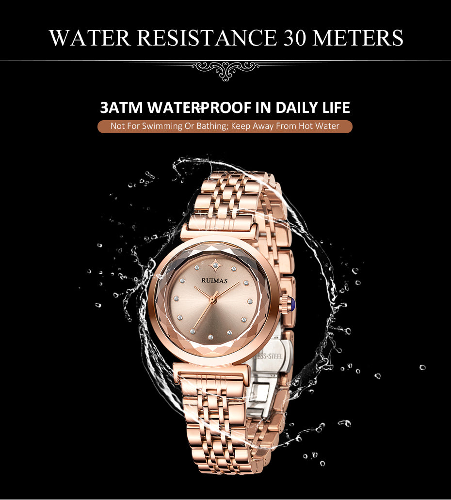 Montre à quartz de luxe pour femme, marque RUIMAS, bracelet en acier, étanche à 3 ATM