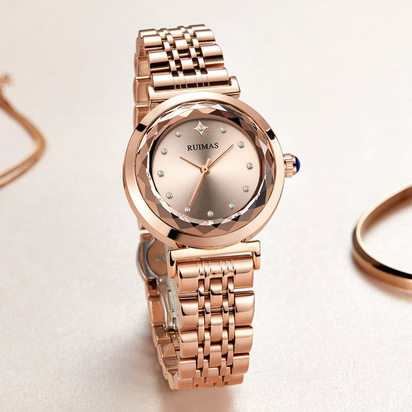 Montre à quartz de luxe pour femme, marque RUIMAS, bracelet en acier, étanche à 3 ATM