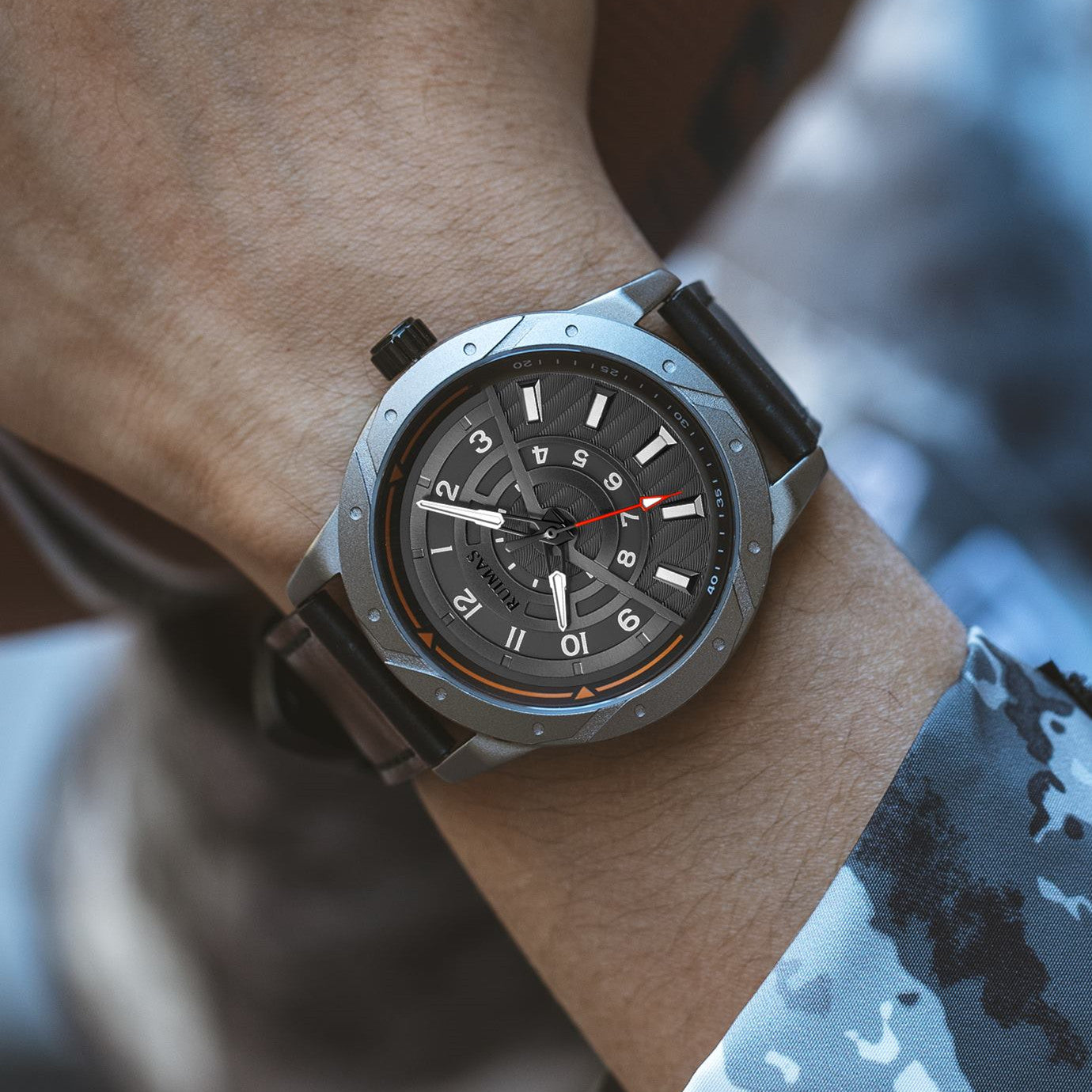 Montre homme de luxe, mouvement à quartz militaire, étanche, grand cadran, bracelet en cuir