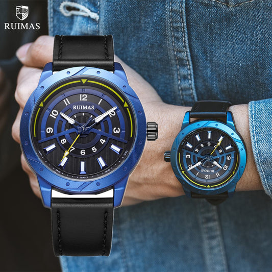 Montre homme de luxe, mouvement à quartz militaire, étanche, grand cadran, bracelet en cuir