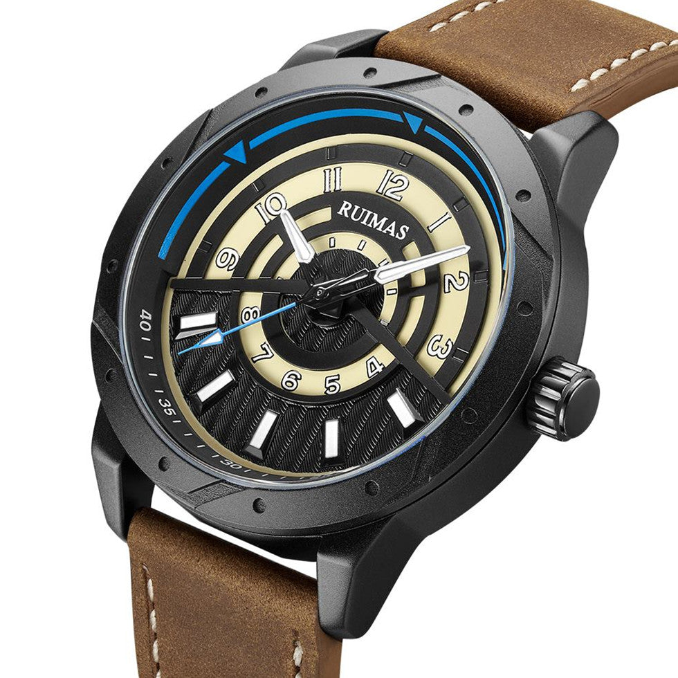 Montre homme de luxe, mouvement à quartz militaire, étanche, grand cadran, bracelet en cuir