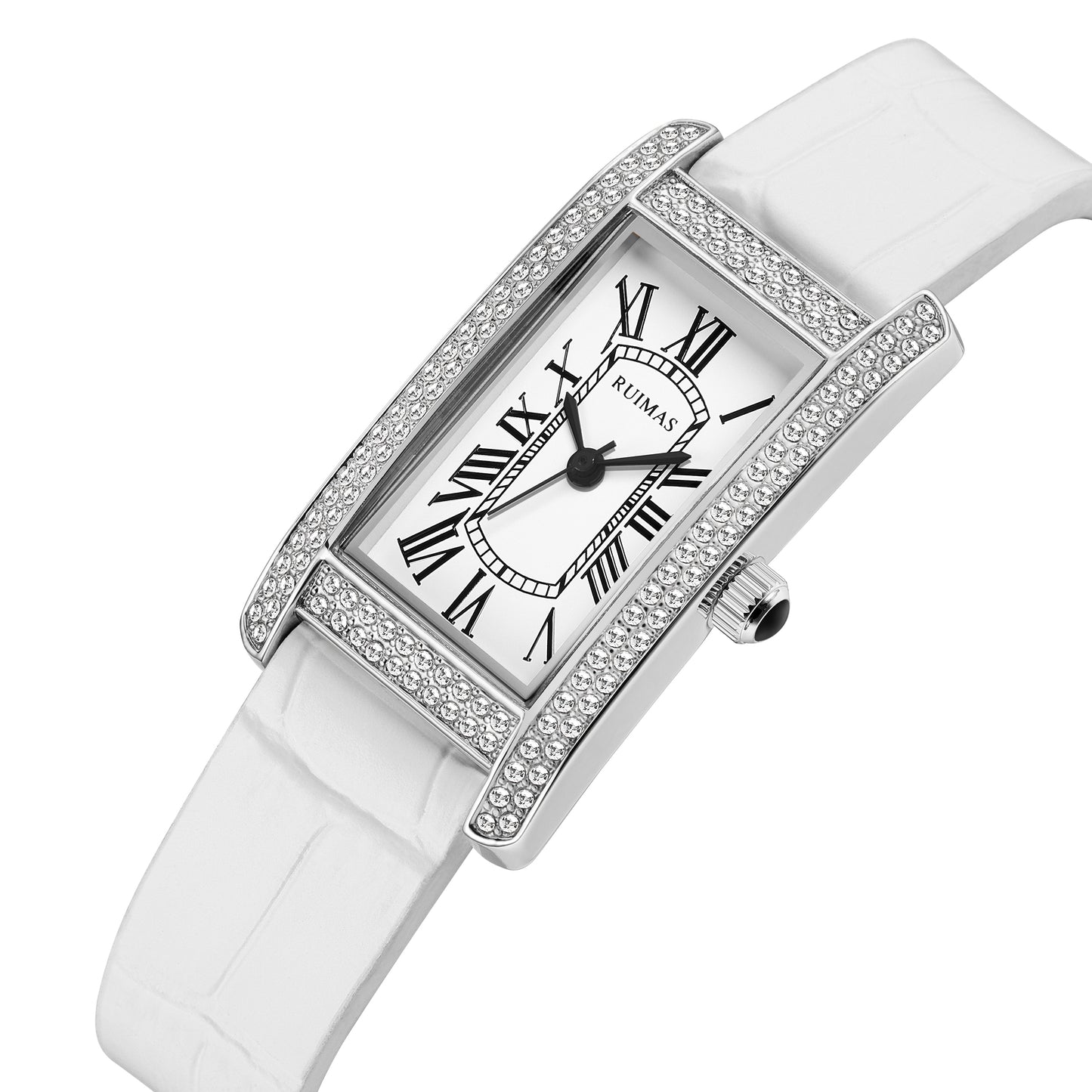 Montre-bracelet de luxe à quartz carrée pour femme RUIMAS, en cuir or rose.