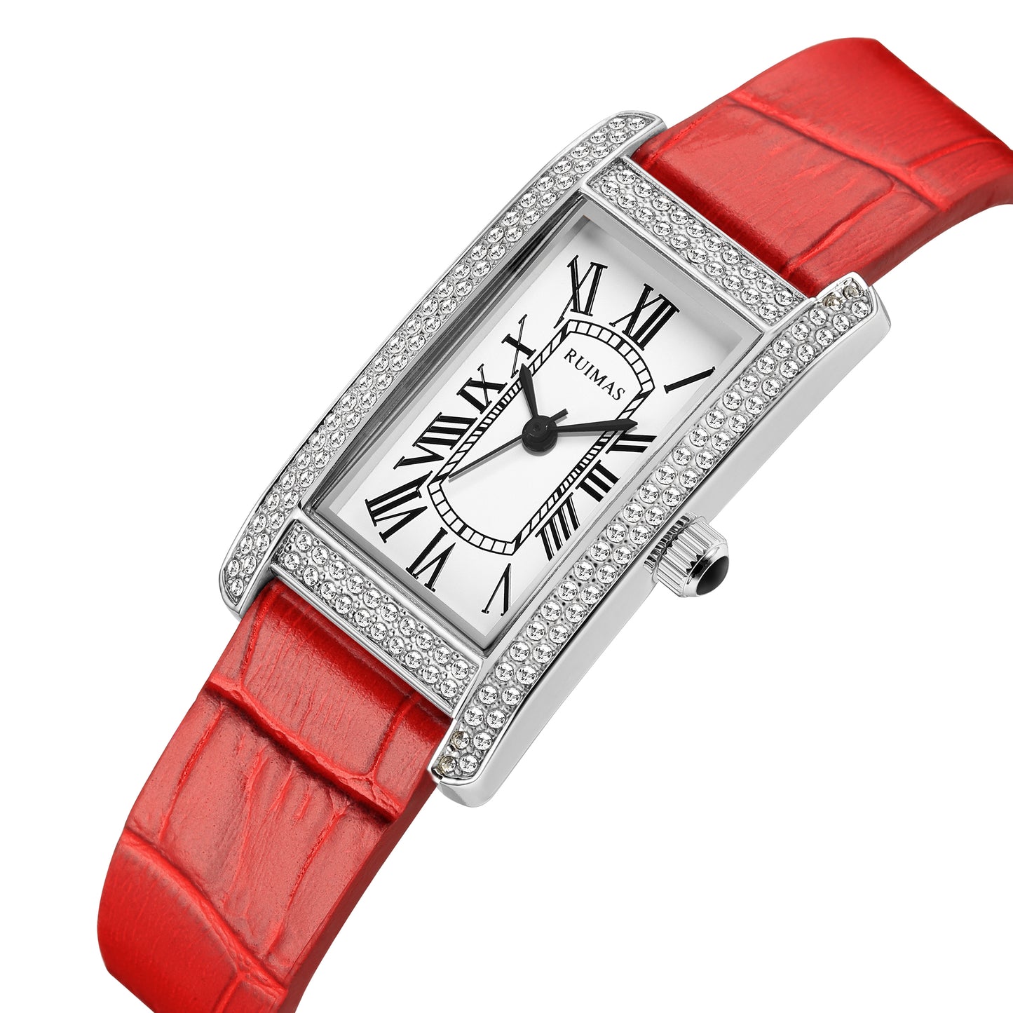 Montre-bracelet de luxe à quartz carrée pour femme RUIMAS, en cuir or rose.