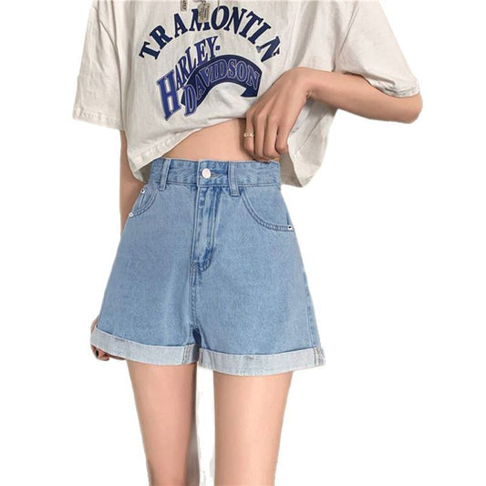 Casual Versatile Denim Shorts Women High Waist Slimming Spring Summer