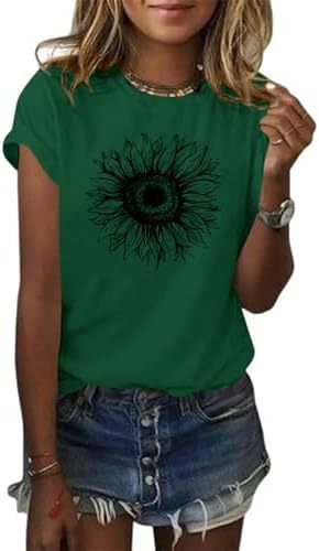 Women's T-Shirt Short Sleeve Sunflower Pattern Loose Summer Top