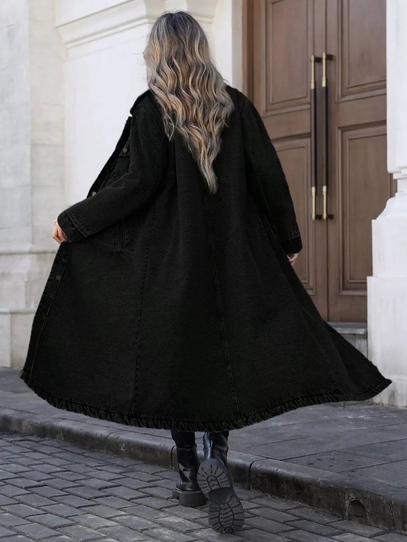 Longline Button-Front Denim Jacket by Trendsi