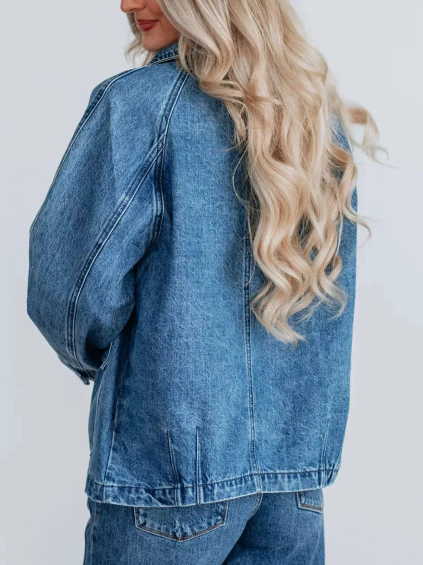 Button Up Raglan Sleeve Denim Jacket by Trendsi