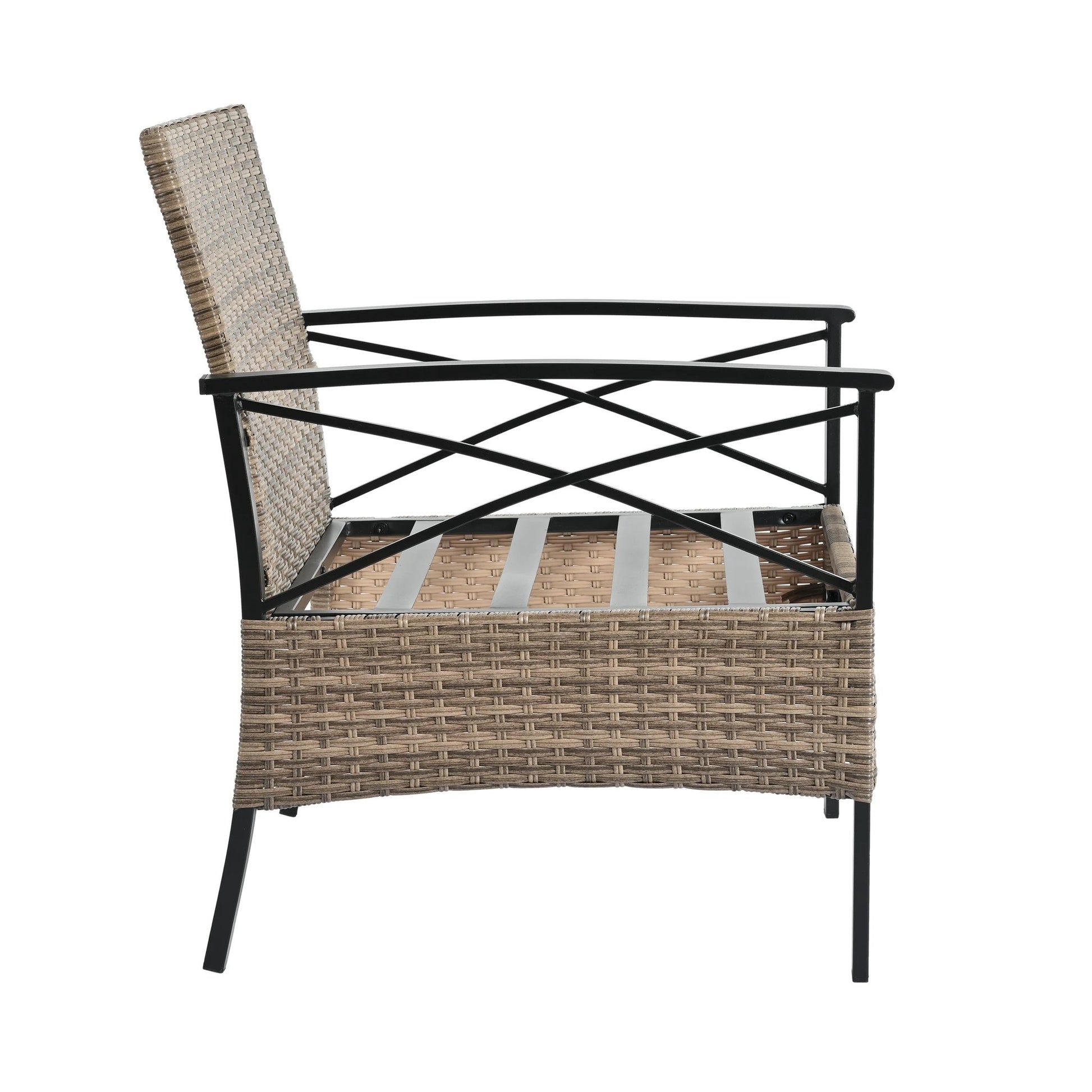 Patio Furniture, Outdoor Furniture, Seasonal PE Wicker Furniture, Four Set Wicker Furniture With Black Metal Table by eprolo