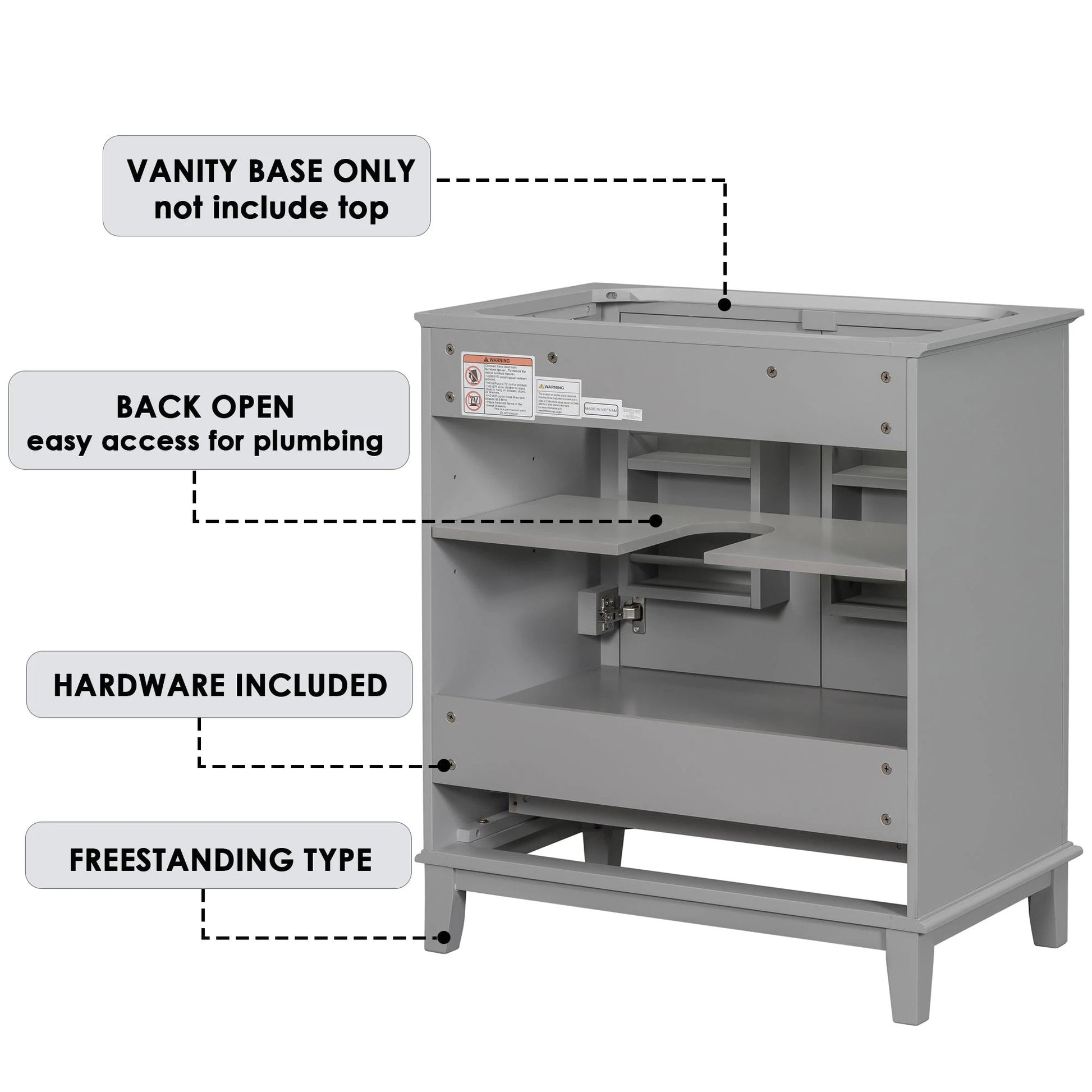 30 inch bathroom vanity no sink base only gray by eprolo