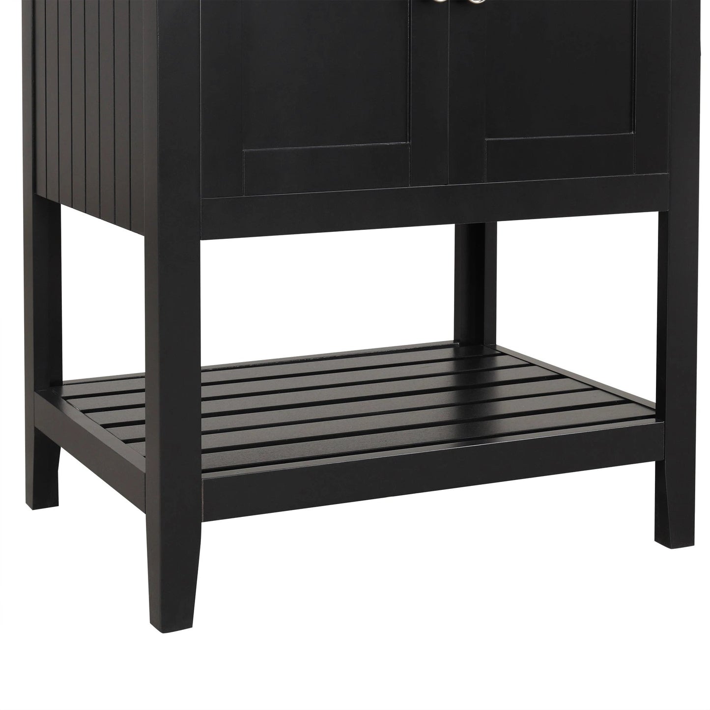 24" Black Modern Sleek Bathroom Vanity Elegant Ceramic Sink with Solid Wood Frame Open Style Shelf by eprolo