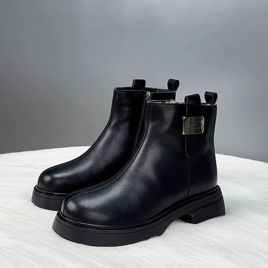 Bottes de neige d'hiver en cuir souple à semelle souple pour femmes