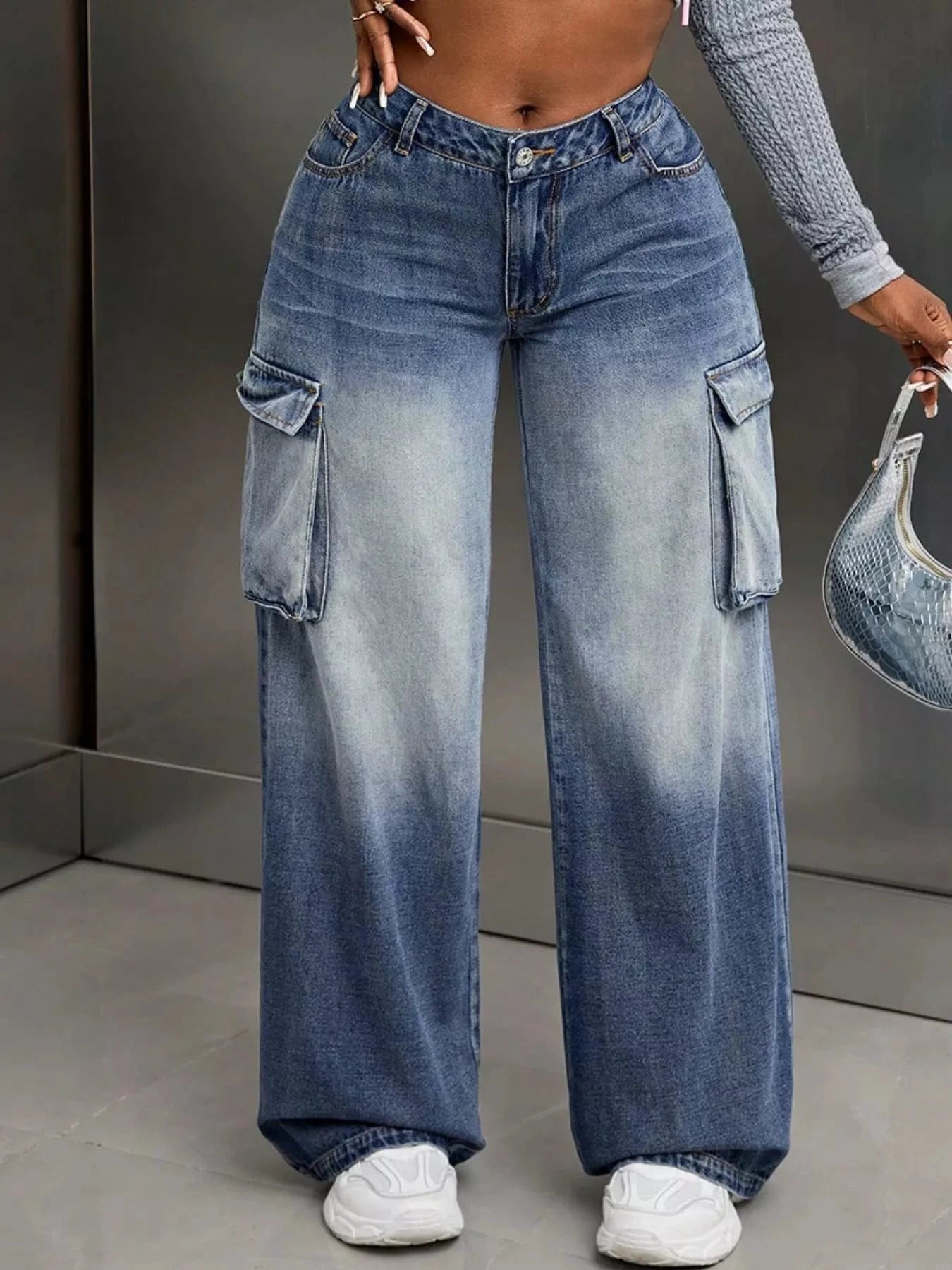 Vintage Wide Leg Cargo Jeans by Trendsi