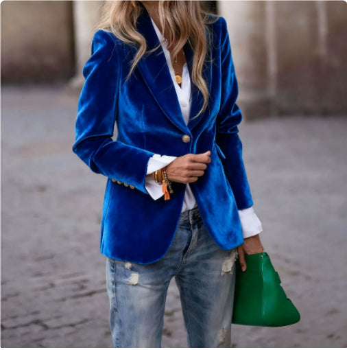 Velvet Lapel Casual Suit Business Fashion Slim Single-breasted Jacket Outwear Clothing For Women