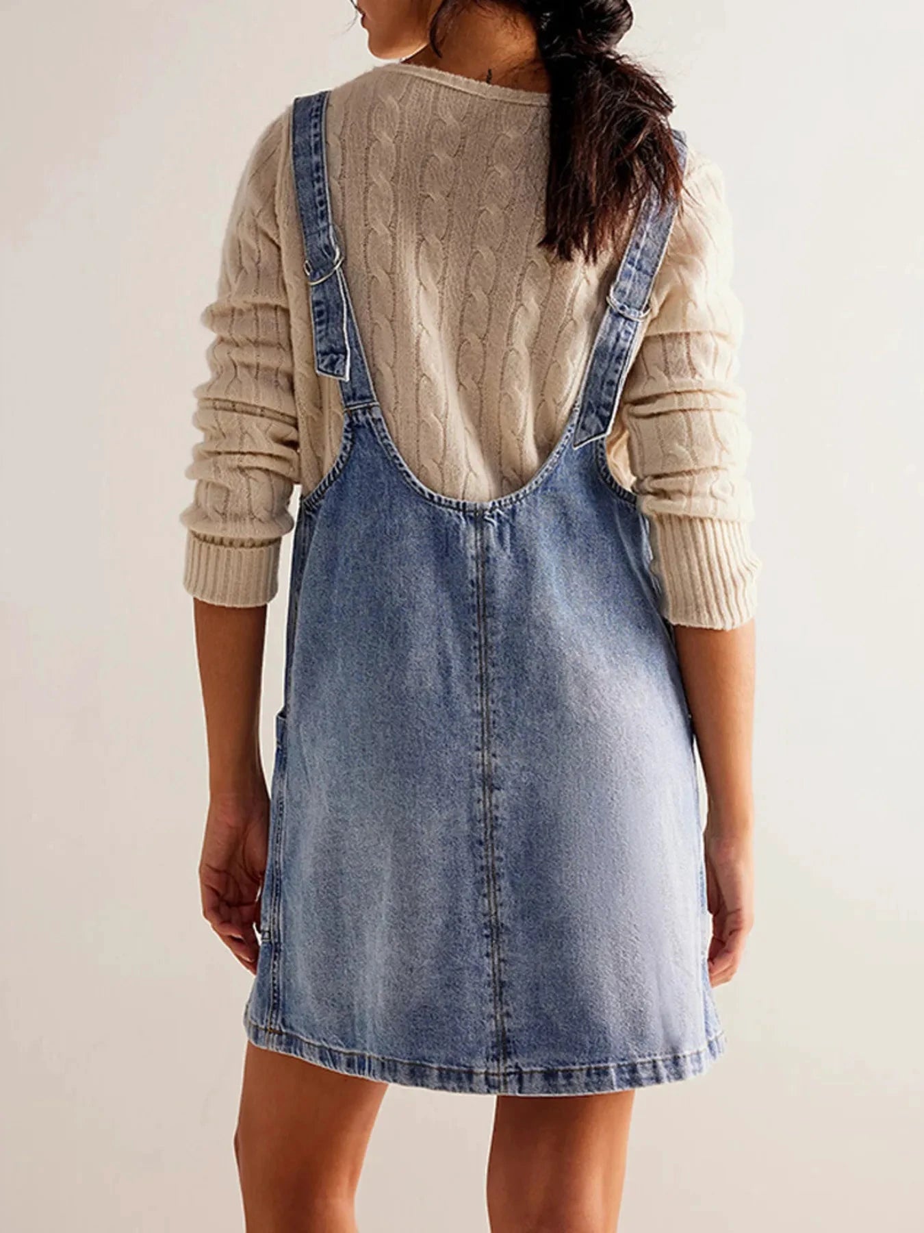 Oversized V-Neck Denim Tank Dress with Front Pockets by Trendsi