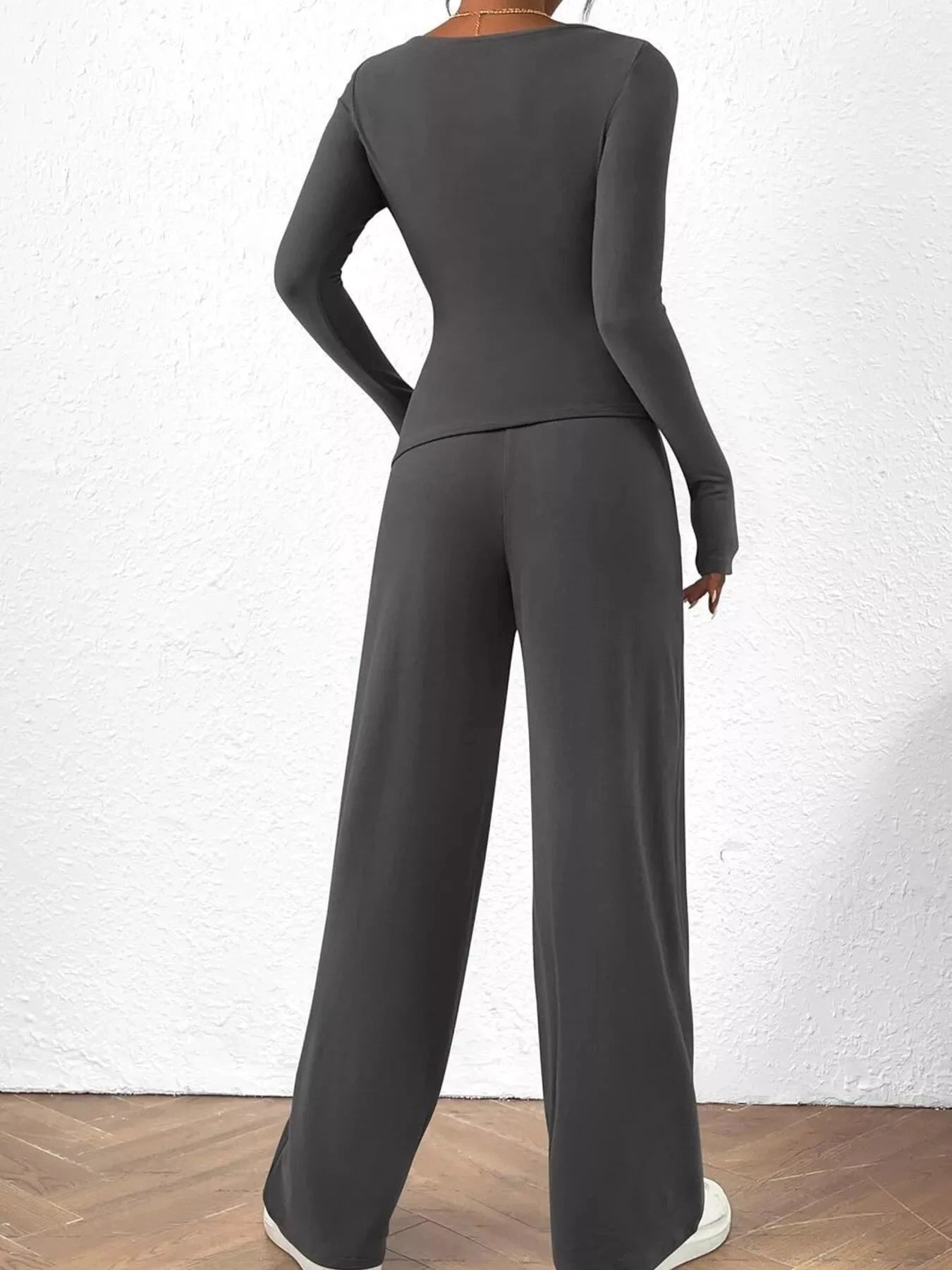 Long Sleeve Top and Wide Leg Pants Set by Trendsi