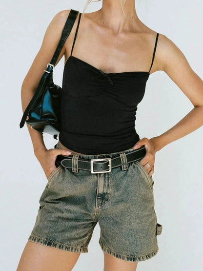 Washed High Rise Denim Shorts by eprolo