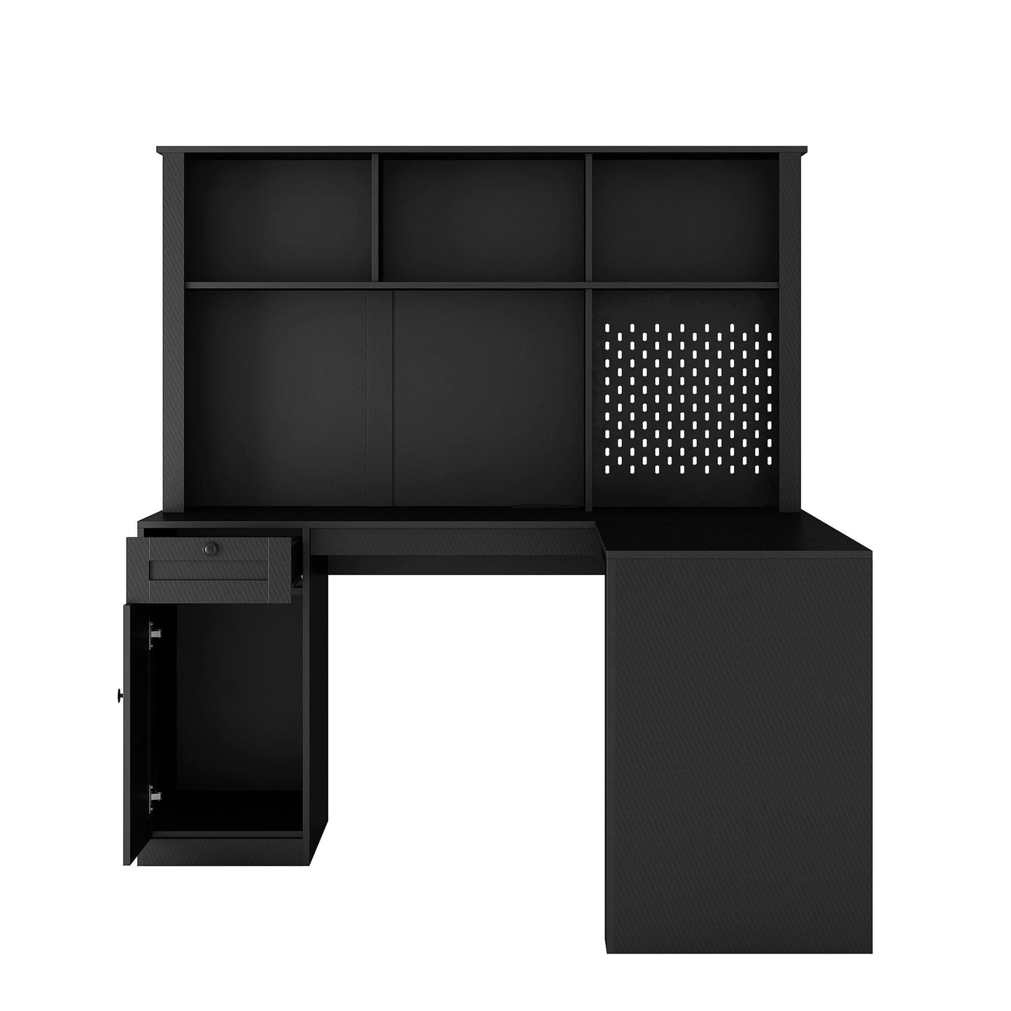 Writing desk with drawer bookshelf and charger, modern L-shaped desk with storage space, corner gaming computer desk by eprolo