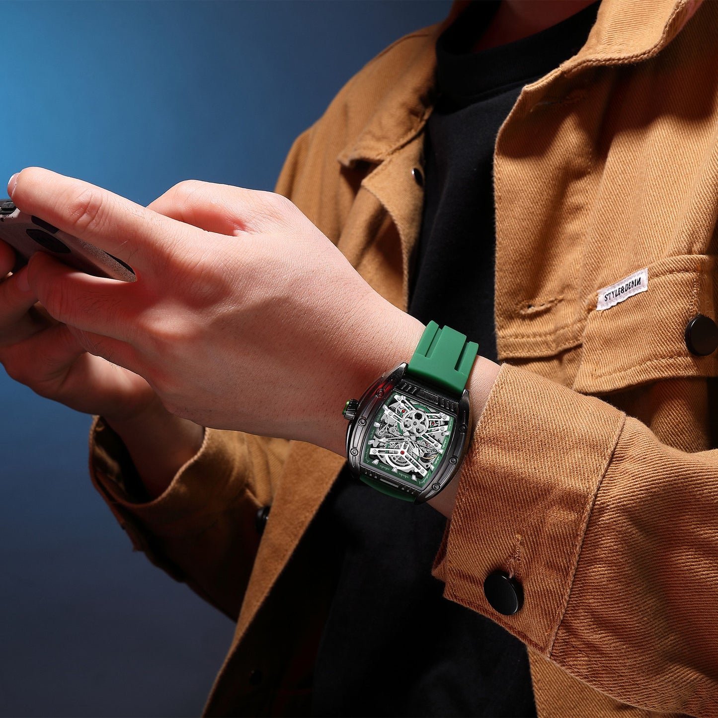 Montre de sport Megir pour homme, mouvement mécanique automatique, bracelet en silicone lumineux