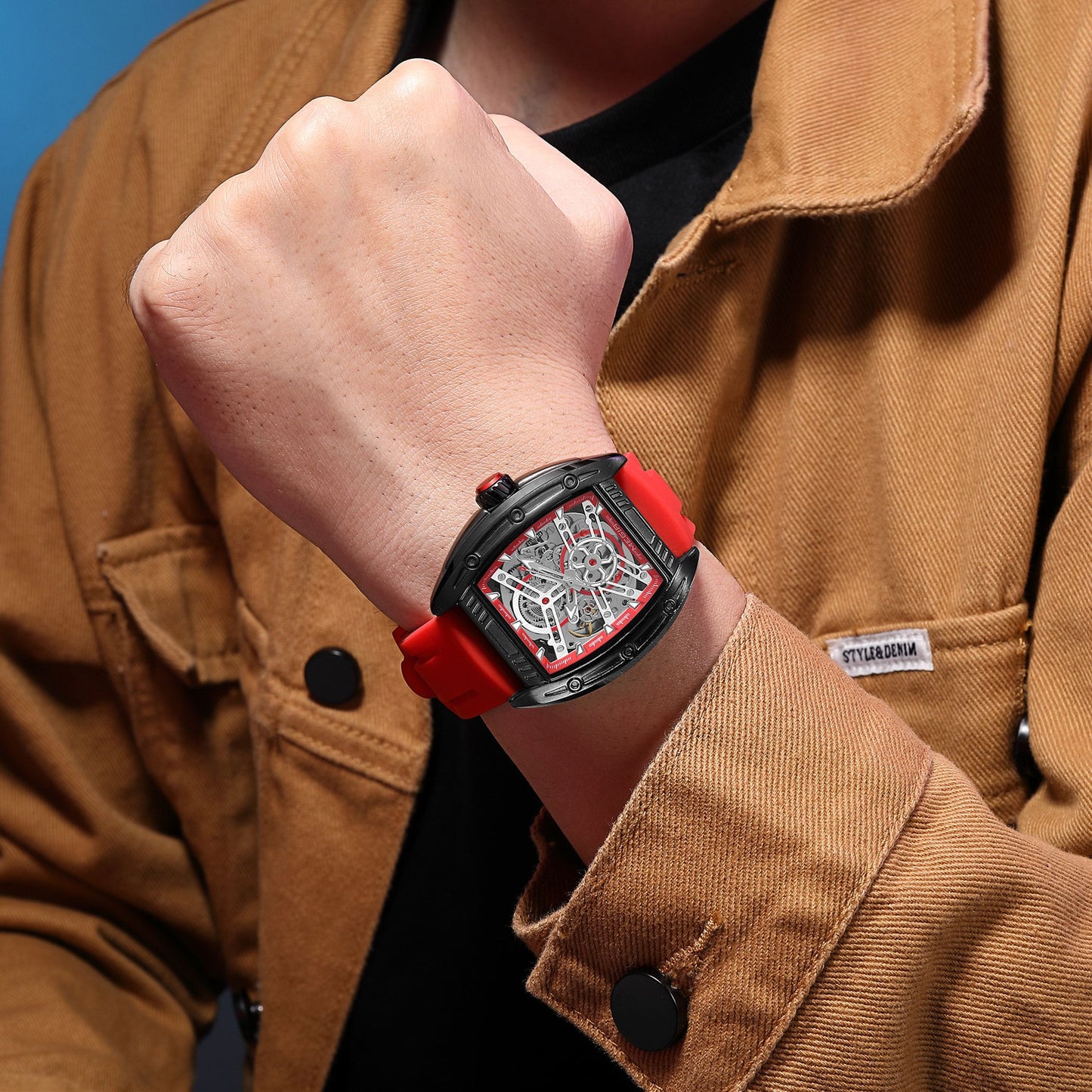 Montre de sport Megir pour homme, mouvement mécanique automatique, bracelet en silicone lumineux