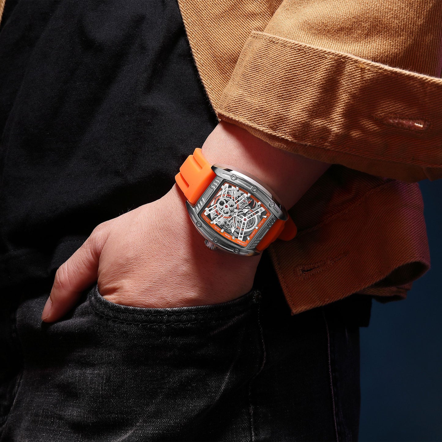 Montre de sport Megir pour homme, mouvement mécanique automatique, bracelet en silicone lumineux