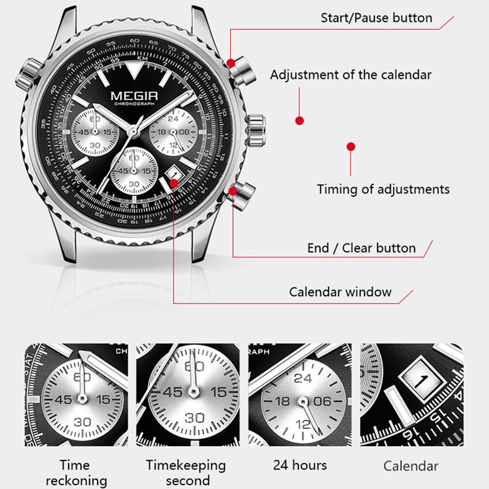 Luxury Men Watch with Silicone Strap Military Style Chronograph Waterproof 2236