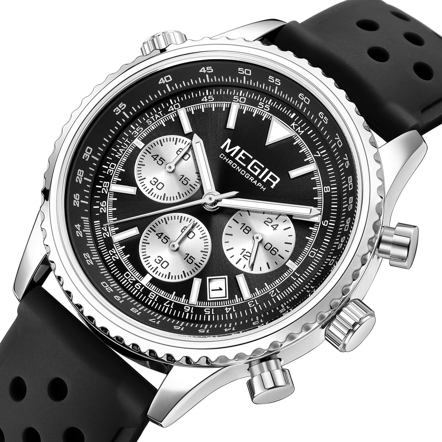 Luxury Men Watch with Silicone Strap Military Style Chronograph Waterproof 2236