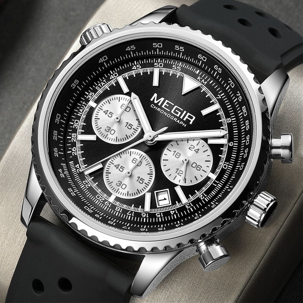 Luxury Men Watch with Silicone Strap Military Style Chronograph Waterproof 2236