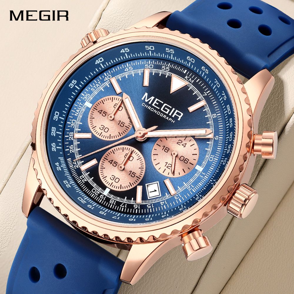 Luxury Men Watch with Silicone Strap Military Style Chronograph Waterproof 2236