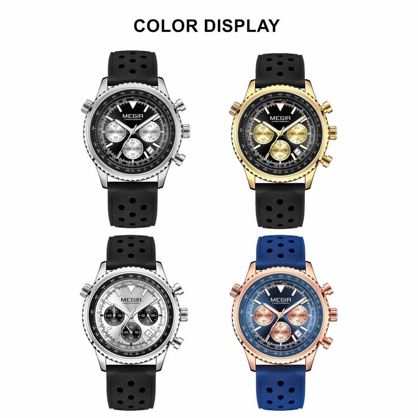 Luxury Men Watch with Silicone Strap Military Style Chronograph Waterproof 2236