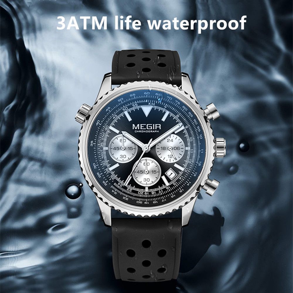 Luxury Men Watch with Silicone Strap Military Style Chronograph Waterproof 2236