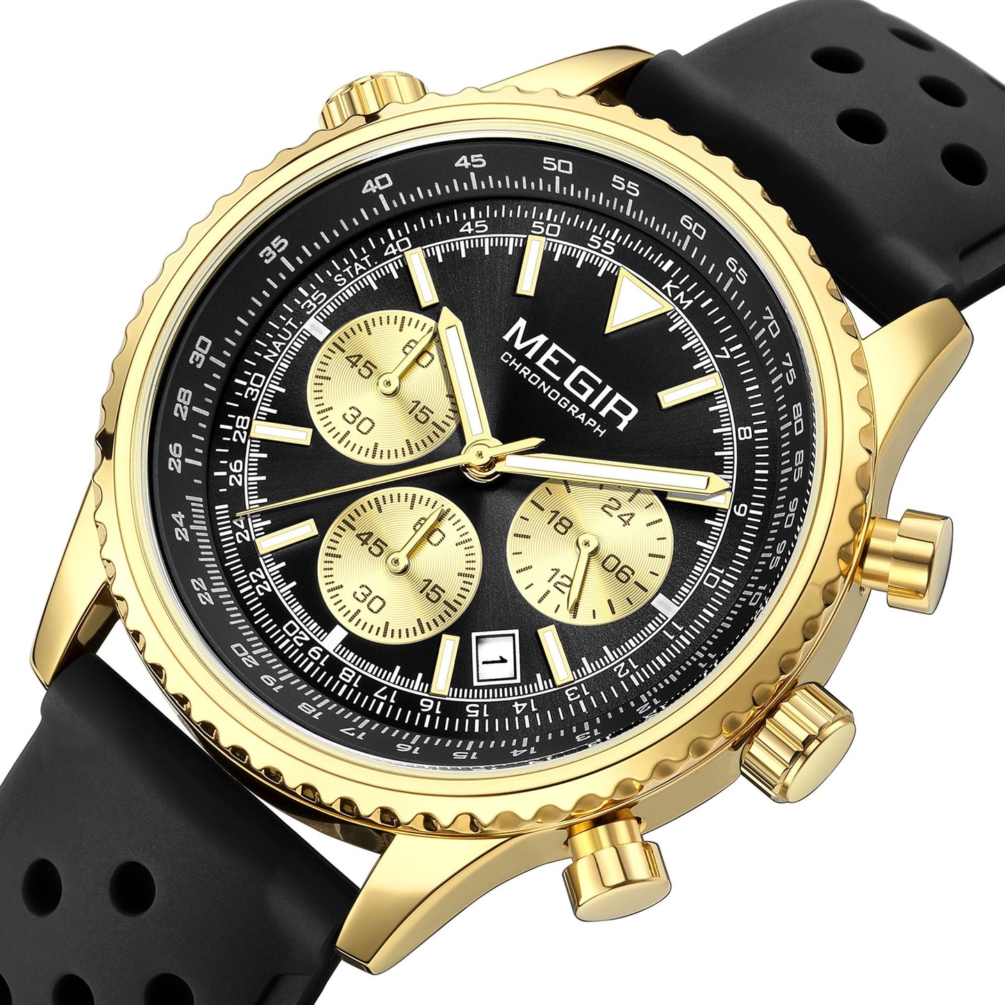 Luxury Men Watch with Silicone Strap Military Style Chronograph Waterproof 2236