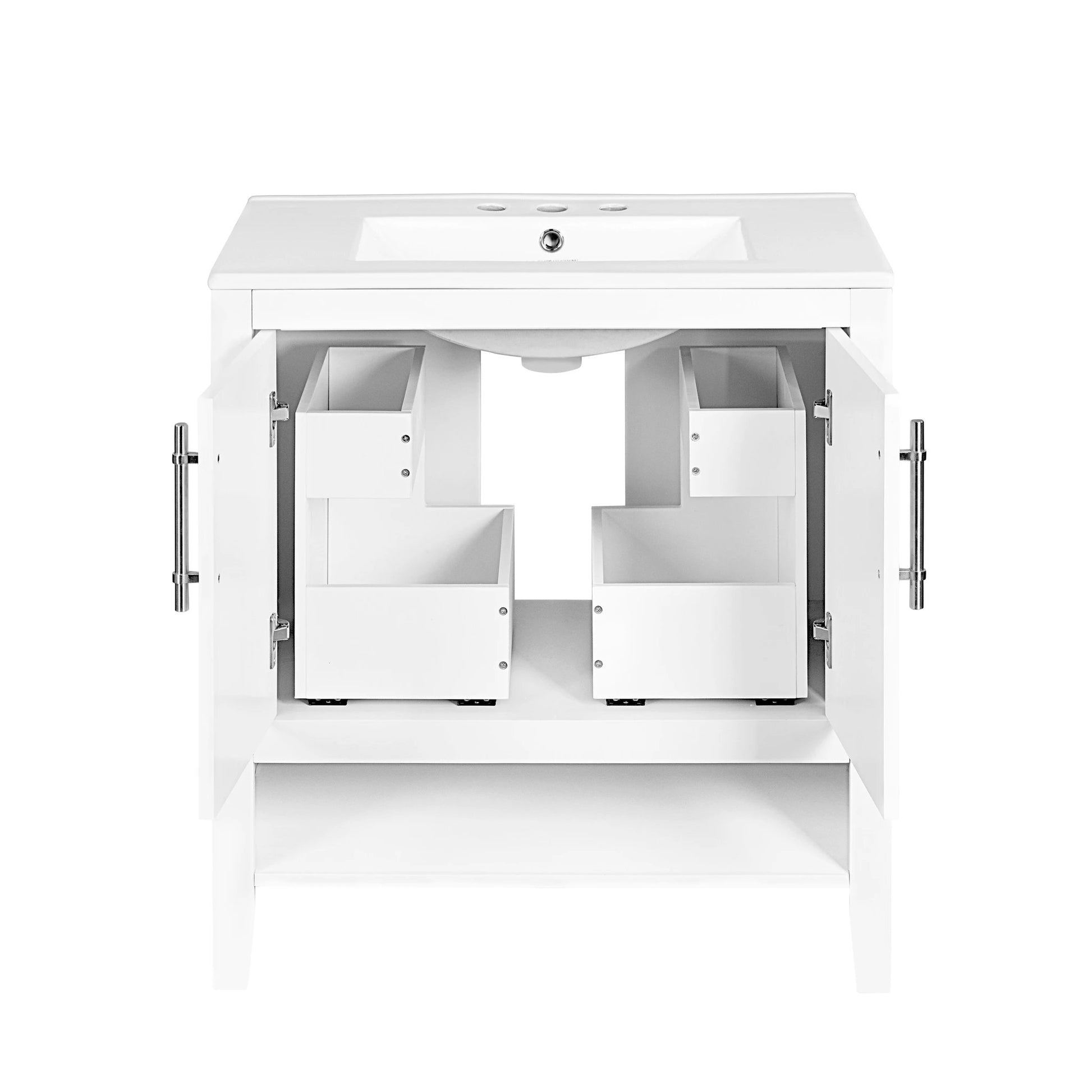 30" Bathroom Vanity with Sink Multi-functional Bathroom Cabinet with Doors and Drawers Solid Frame and MDF Board, White by eprolo