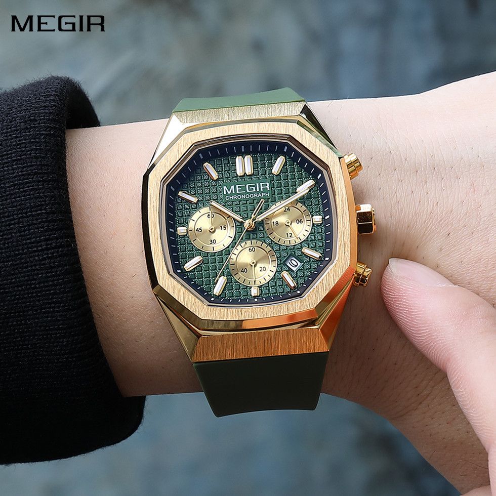 Men's Luxury Quartz Watch Silicone Strap Waterproof 24H Military Style MEGIR Fashion Watches 2215