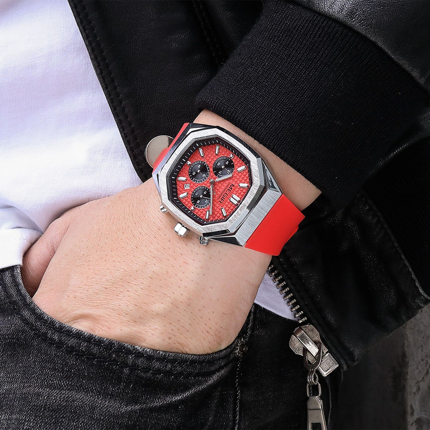 Men's Luxury Quartz Watch Silicone Strap Waterproof 24H Military Style MEGIR Fashion Watches 2215