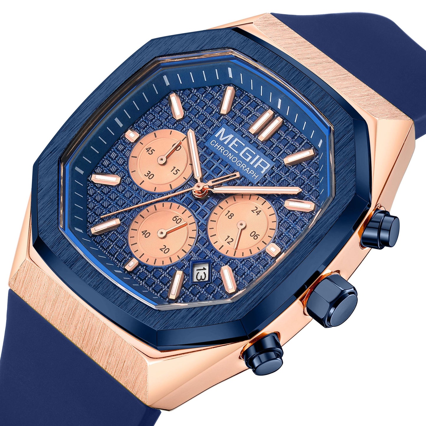 Men's Luxury Quartz Watch Silicone Strap Waterproof 24H Military Style MEGIR Fashion Watches 2215