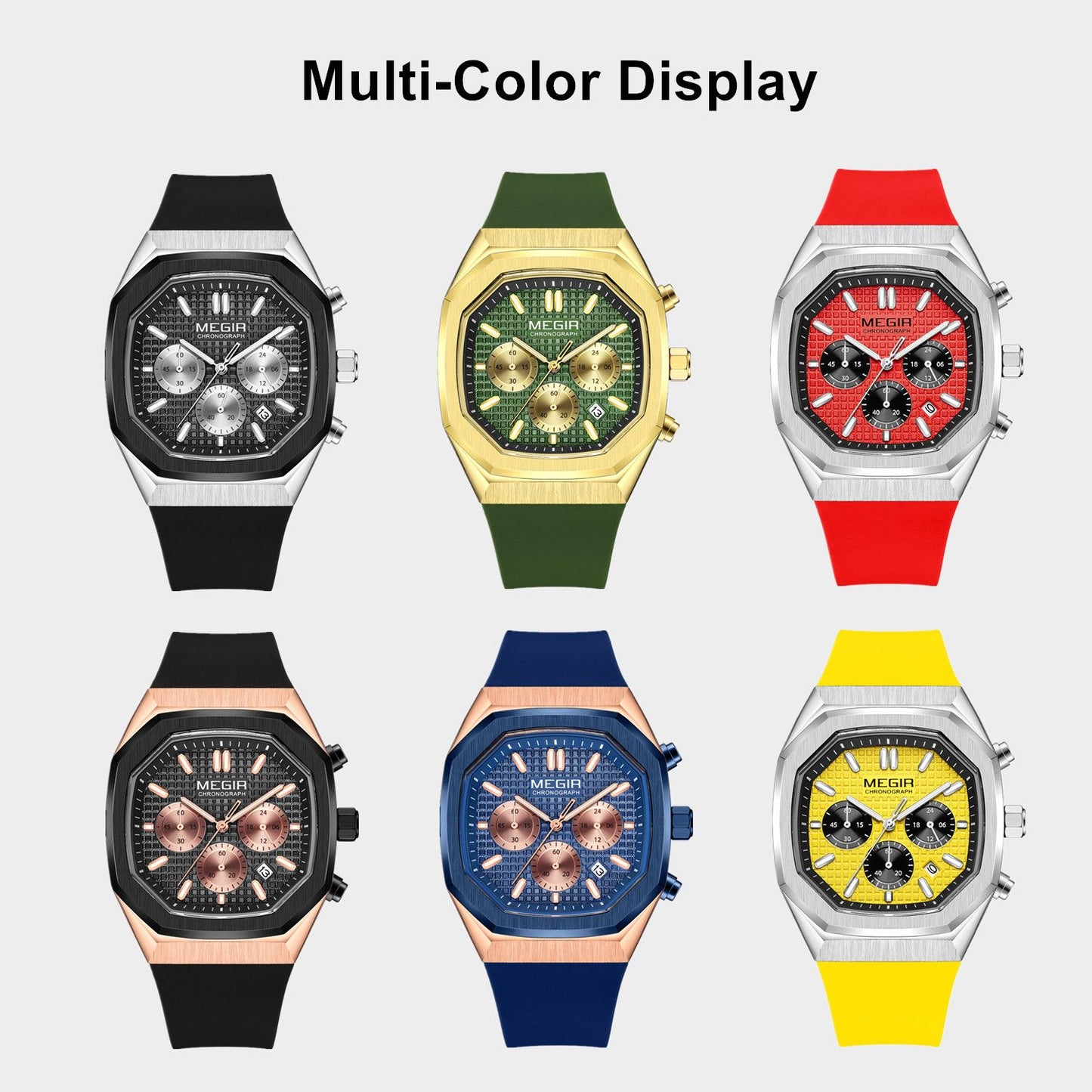 Men's Luxury Quartz Watch Silicone Strap Waterproof 24H Military Style MEGIR Fashion Watches 2215