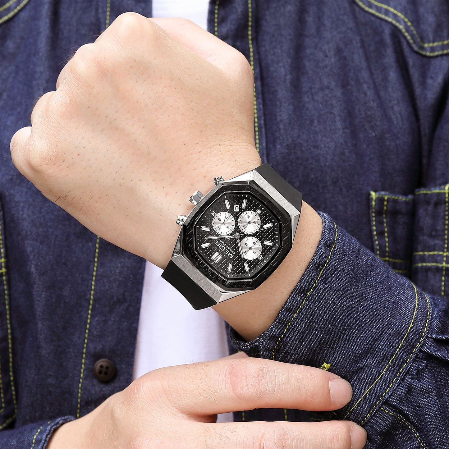 Men's Luxury Quartz Watch Silicone Strap Waterproof 24H Military Style MEGIR Fashion Watches 2215