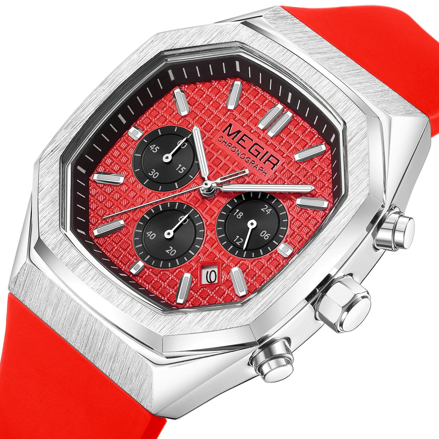 Men's Luxury Quartz Watch Silicone Strap Waterproof 24H Military Style MEGIR Fashion Watches 2215