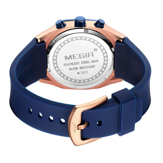 Men's Luxury Quartz Watch Silicone Strap Waterproof 24H Military Style MEGIR Fashion Watches 2215
