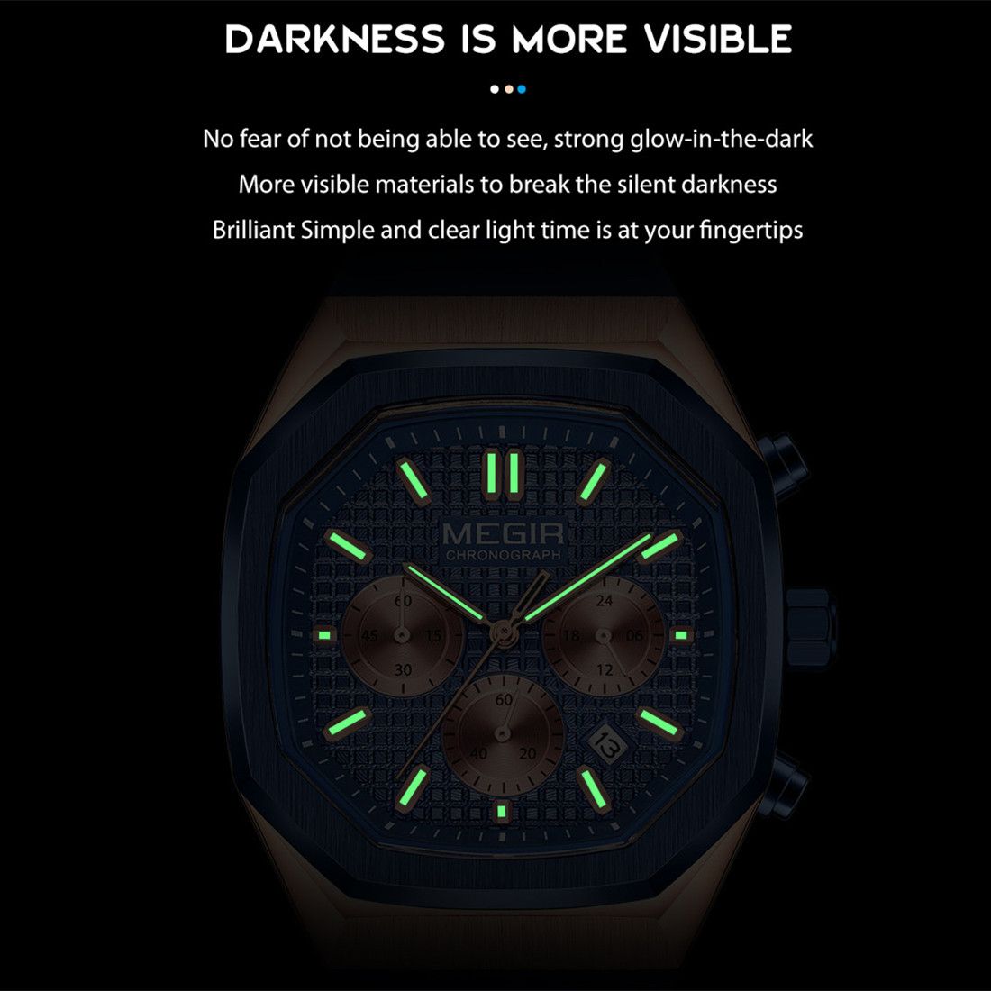 Men's Luxury Quartz Watch Silicone Strap Waterproof 24H Military Style MEGIR Fashion Watches 2215
