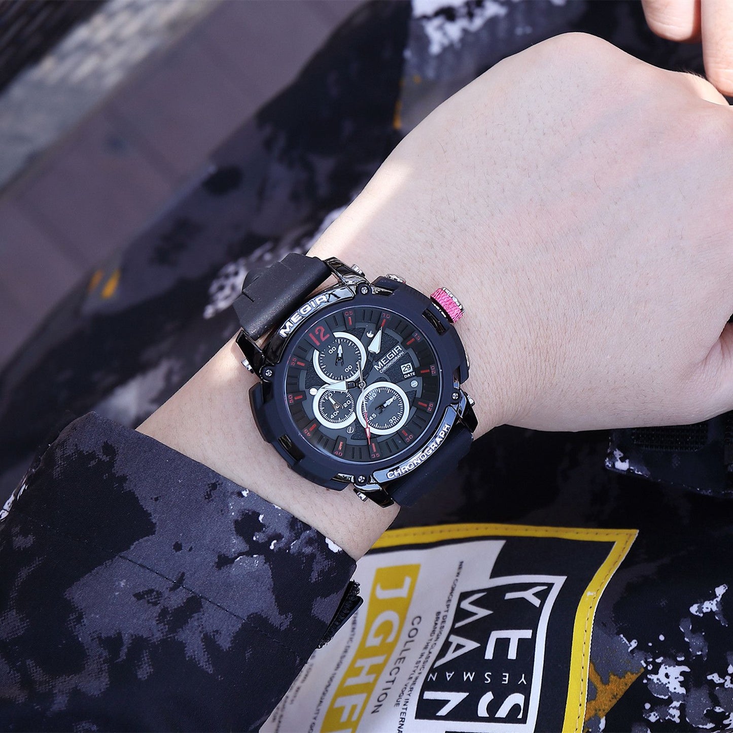 MEGIR Men's Quartz Chronograph Watch Waterproof Sports Dress Silicone Strap Reloj Hombre 2208 MEGIWAT