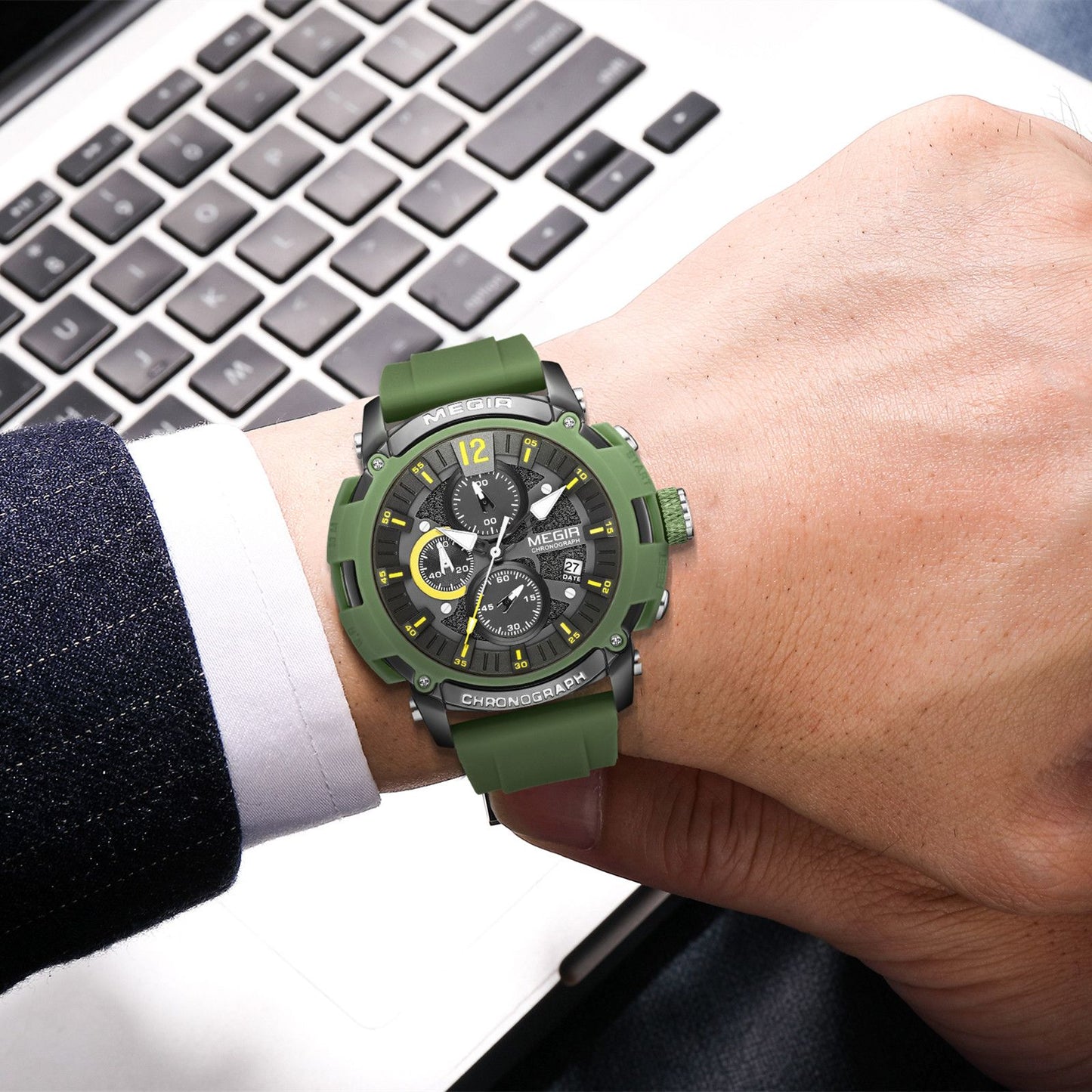 MEGIR Men's Quartz Chronograph Watch Waterproof Sports Dress Silicone Strap Reloj Hombre 2208 MEGIWAT