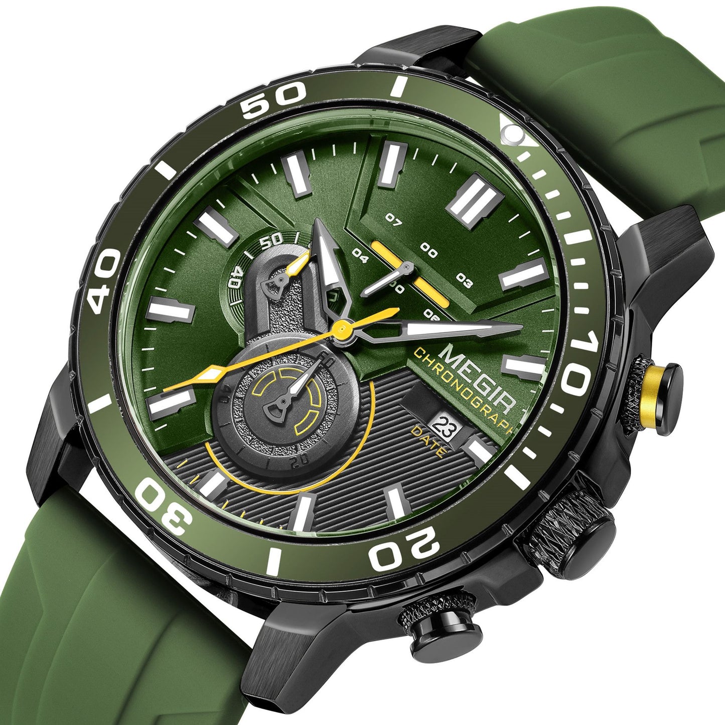 Luxury Men's Quartz Watch with Chronograph Function Water Resistant Silicone Band MEGIR Military Style Wristwatch