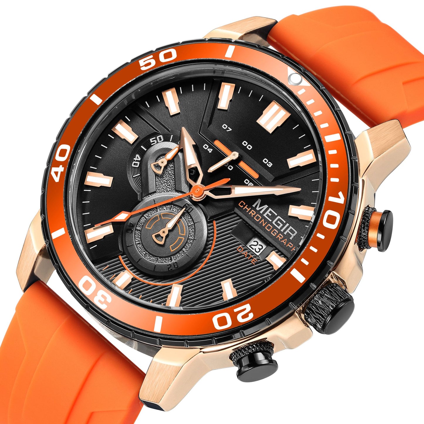 Luxury Men's Quartz Watch with Chronograph Function Water Resistant Silicone Band MEGIR Military Style Wristwatch
